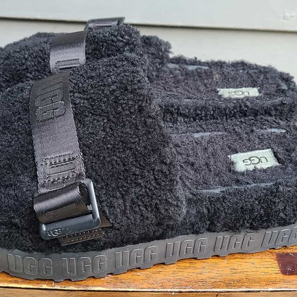 UGG Black Fluffita Slide Shearling Platforms size 9 - Picture 12 of 13